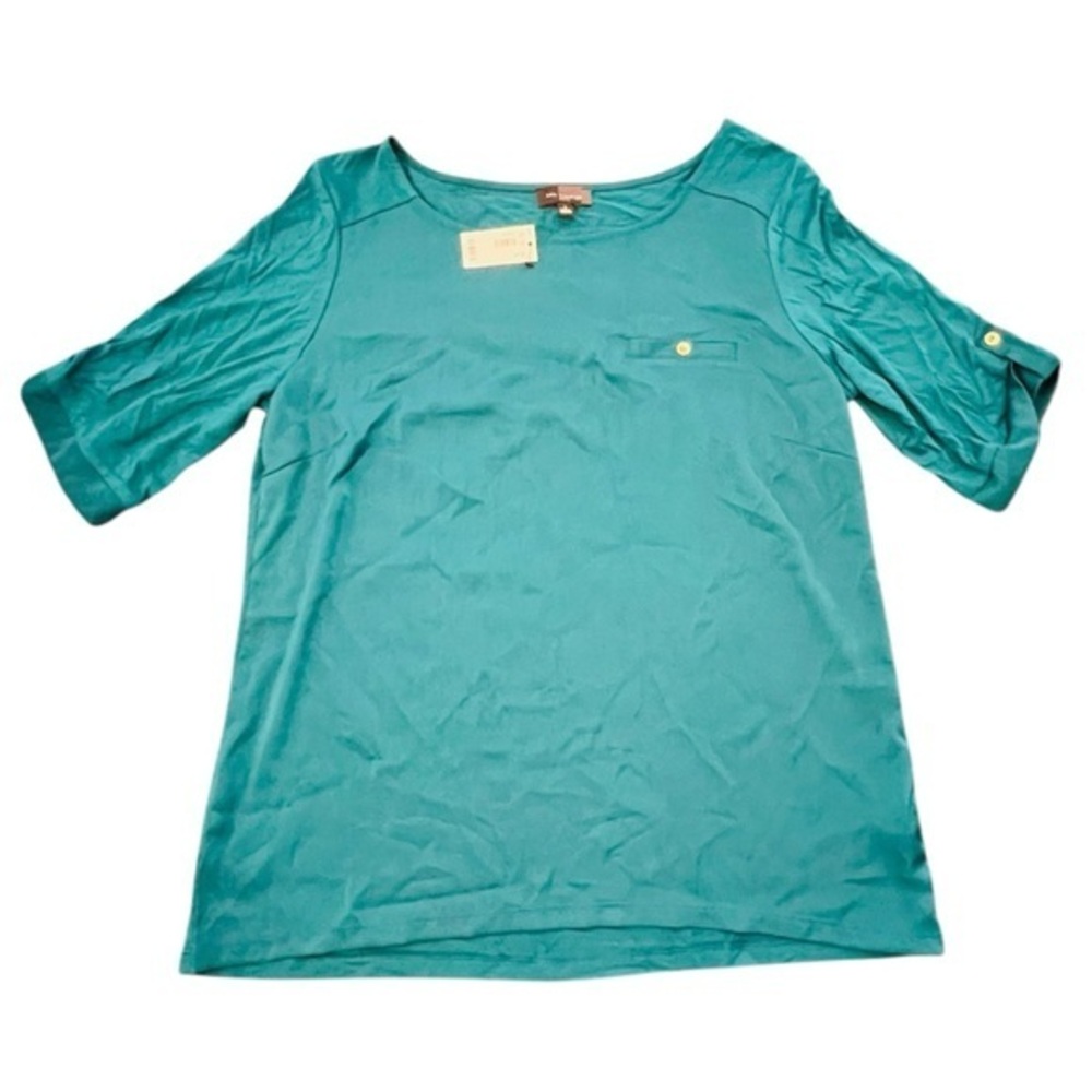 The Limited Womens Drk Green Roll Tab Sleeve Chest Pocket Blouse Shirt Top Large